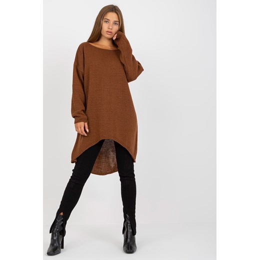 Brązowy asymetryczny sweter oversize OCH BELLA ze sklepu 5.10.15 w kategorii Swetry damskie - zdjęcie 169706944