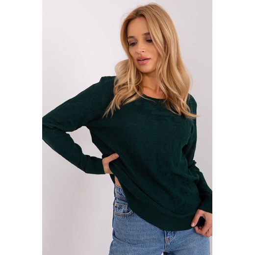 Ciemnozielony damski sweter we wzory ze sklepu 5.10.15 w kategorii Swetry damskie - zdjęcie 169707304