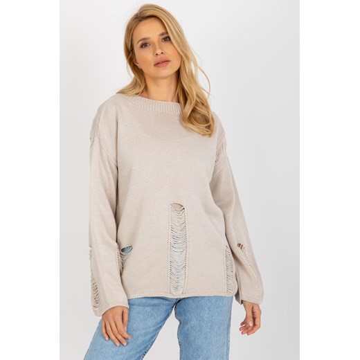 Beżowy damski
sweter oversize z dziurami z wełną ze sklepu 5.10.15 w kategorii Swetry damskie - zdjęcie 169707392