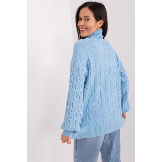 Sweter z golfem z dodatkiem wiskozy jasny niebieski Wool Fashion Italia one size promocyjna cena 5.10.15