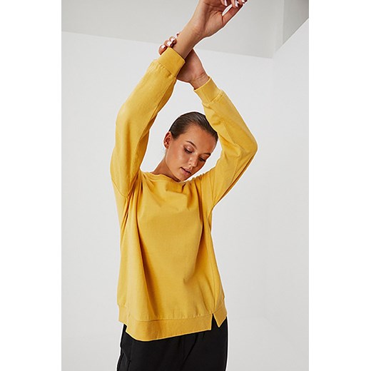 Bawełniana bluza z okrągłym dekoldem dla kobiet - żółta M okazyjna cena 5.10.15