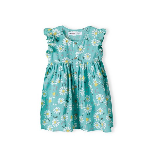 Zielona sukienka niemowlęca z krótkim rękawem w kwiatki Minoti 92/98 5.10.15