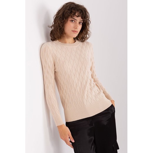 Jasnobeżowy sweter klasyczny z bawełny ze sklepu 5.10.15 w kategorii Swetry damskie - zdjęcie 169707703
