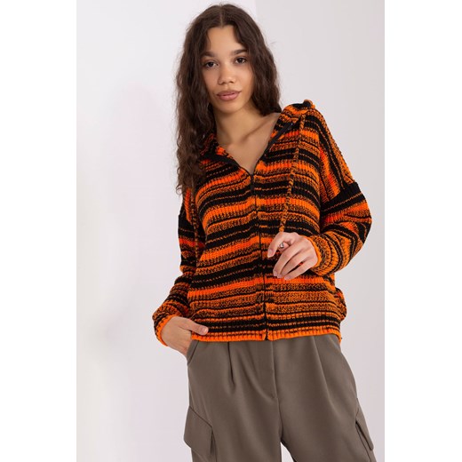 Pomarańczowo-czarny sweter rozpinany z kapturem ze sklepu 5.10.15 w kategorii Swetry damskie - zdjęcie 169707770