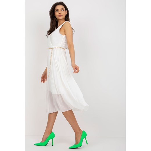 Ecru rozkloszowana sukienka z plisowaniem Italy Moda one size 5.10.15