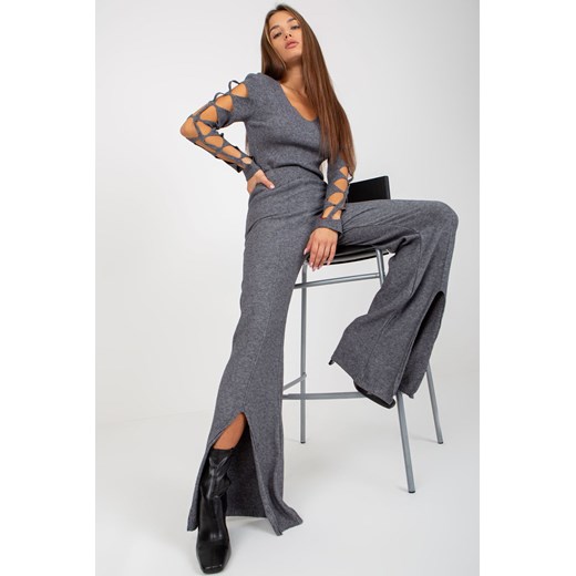 Ciemnoszare spodnie dzianinowe z rozcięciem high waist ze sklepu 5.10.15 w kategorii Spodnie damskie - zdjęcie 169708512