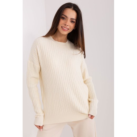 Ecru damski sweter klasyczny we wzory ze sklepu 5.10.15 w kategorii Swetry damskie - zdjęcie 169708562