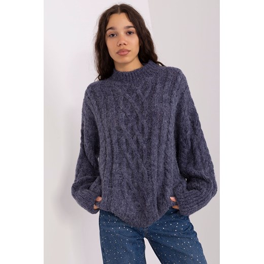 Granatowy dzianinowy sweter z warkoczami ze sklepu 5.10.15 w kategorii Swetry damskie - zdjęcie 169708631