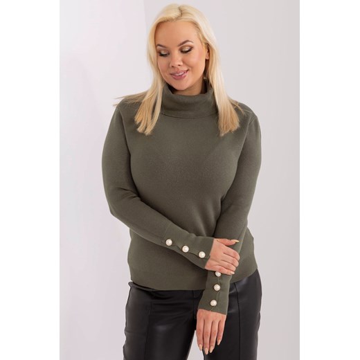 Gładki sweter plus size z golfem khaki ze sklepu 5.10.15 w kategorii Swetry damskie - zdjęcie 169708870