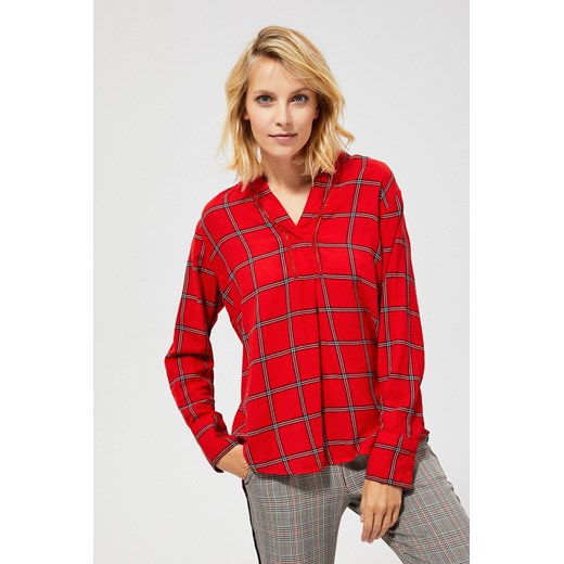 Czerwona koszula w kratkę z ażurową wstawką ze sklepu 5.10.15 w kategorii Koszule damskie - zdjęcie 169709211