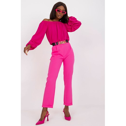 Fluo różowe proste spodnie z materiału z wysokim stanem Sewilla ze sklepu 5.10.15 w kategorii Spodnie damskie - zdjęcie 169709431