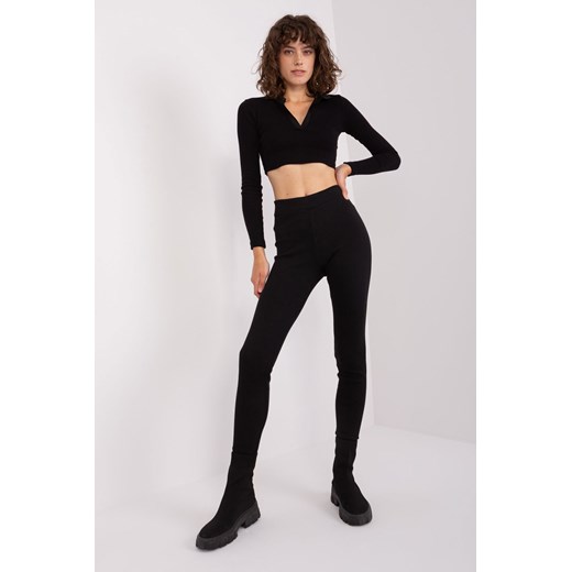 Czarne damskie legginsy basic z bawełny RUE PARIS ze sklepu 5.10.15 w kategorii Spodnie damskie - zdjęcie 169709443