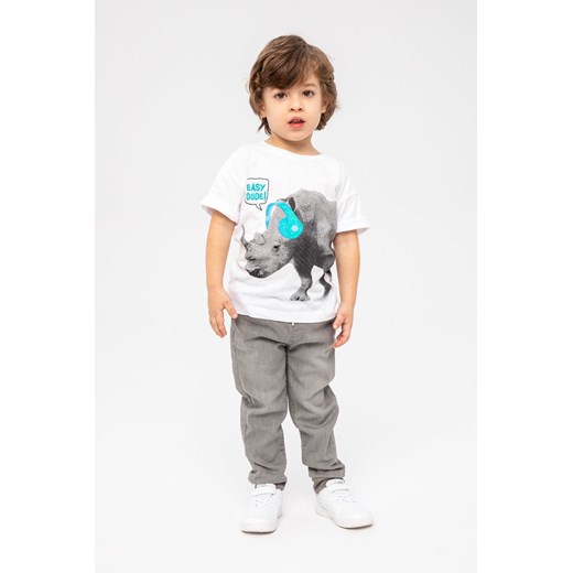 Biały t-shirt bawełniany dla chłopca z nosorożcem ze sklepu 5.10.15 w kategorii T-shirty chłopięce - zdjęcie 169709931
