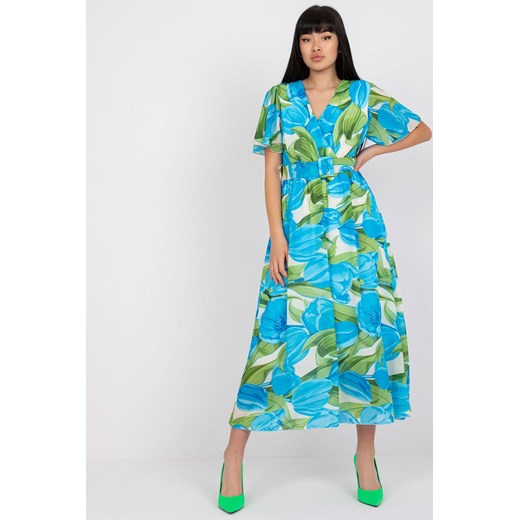 Długa sukienka z krótkim rękawem - niebieska ze sklepu 5.10.15 w kategorii Sukienki - zdjęcie 169710012