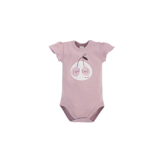 Body niemowlęce z krótkim rękawem z miękkiej, różowej bawełny z wisienkami ze sklepu 5.10.15 w kategorii Body niemowlęce - zdjęcie 169710183