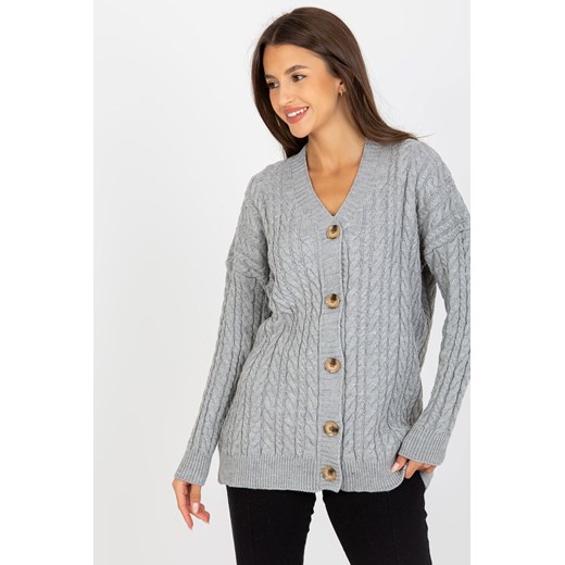 Szary sweter rozpinany z warkoczami RUE PARIS ze sklepu 5.10.15 w kategorii Swetry damskie - zdjęcie 169710210