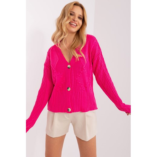Fluo różowy sweter damski rozpinany z dekoltem V ze sklepu 5.10.15 w kategorii Swetry damskie - zdjęcie 169710263
