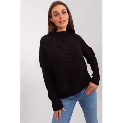 Czarny damski sweter asymetryczny z wełnaą ze sklepu 5.10.15 w kategorii Swetry damskie - zdjęcie 169710673