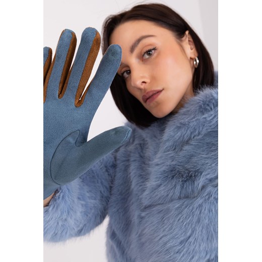Brudnoniebieskie rękawiczki z plecionymi paskami Wool Fashion Italia S/M promocyjna cena 5.10.15