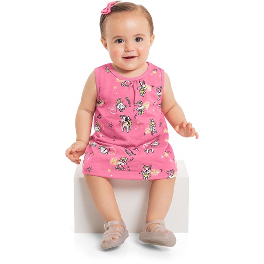Różowa bawełniana sukienka niemowlęca z nadrukiem ze sklepu 5.10.15 w kategorii Sukienki niemowlęce - zdjęcie 169711124