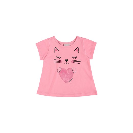 Różowy bawełniany t-shirt niemowlęcy z kotkiem ze sklepu 5.10.15 w kategorii Koszulki niemowlęce - zdjęcie 169711224