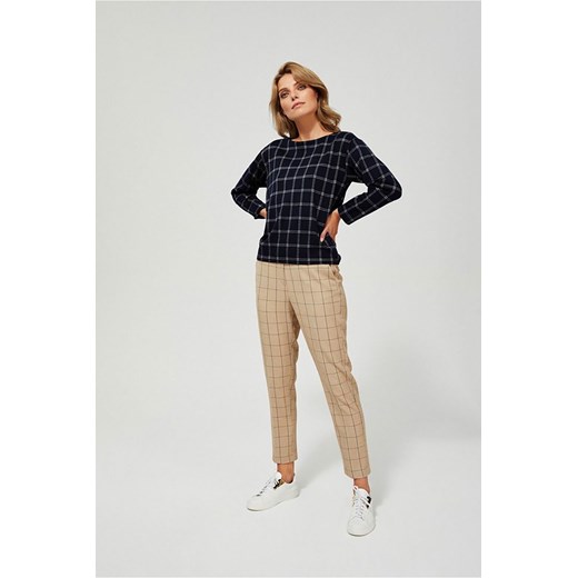 Spodnie cygaretki z gumką w pasie - beżowe w kratę ze sklepu 5.10.15 w kategorii Spodnie damskie - zdjęcie 169711521