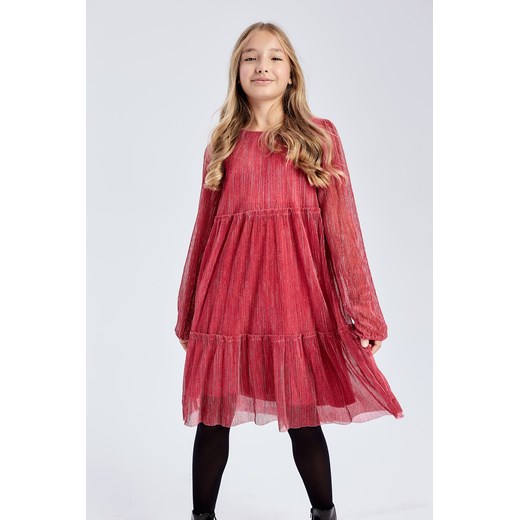 Szyfonowa, różowa sukienka z długim rękawem dla dziewczynki - Limited Edition 158/164 okazja 5.10.15