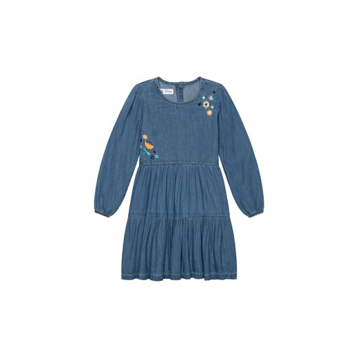 Sukienka dla dziewczynki - jeansowa z ozdobnym kwiatowym haftem ze sklepu 5.10.15 w kategorii Sukienki niemowlęce - zdjęcie 169712074