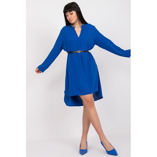 Sukienka z długim rękawem z czarnym paskiem - niebieska ze sklepu 5.10.15 w kategorii Sukienki - zdjęcie 169712250