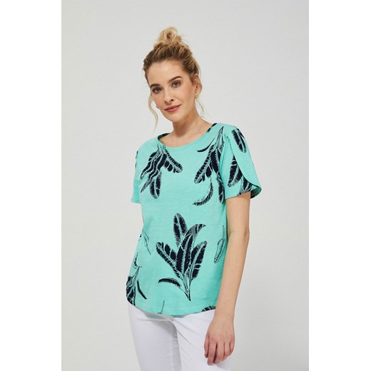 T-shirt damski bawełniany z nadrukiem w liście ze sklepu 5.10.15 w kategorii Bluzki damskie - zdjęcie 169712270