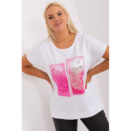 Biało-różowa bluzka plus size z nadrukiem ze sklepu 5.10.15 w kategorii Bluzki damskie - zdjęcie 169712292