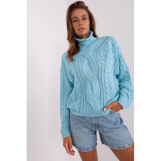 Jasnoniebieski sweter damski oversize z warkoczami ze sklepu 5.10.15 w kategorii Swetry damskie - zdjęcie 169712480