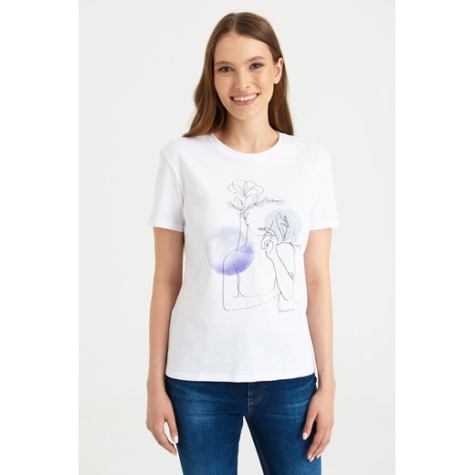 Koszulka damska z wzorem - biała - Greenpoint ze sklepu 5.10.15 w kategorii Bluzki damskie - zdjęcie 169712520