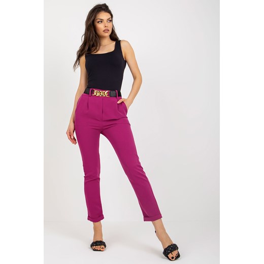 Fioletowe klasyczne spodnie z materiału 7/8 RUE PARIS ze sklepu 5.10.15 w kategorii Spodnie damskie - zdjęcie 169712543