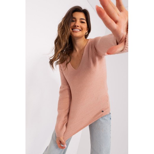 Jasnoróżowy sweter klasyczny z dekoltem V XS 5.10.15