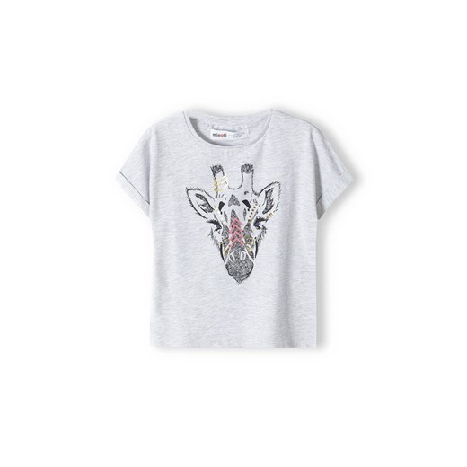 Szara koszulka dzianinowa dziewczęca z nadrukiem żyrafy ze sklepu 5.10.15 w kategorii Bluzki dziewczęce - zdjęcie 169713061