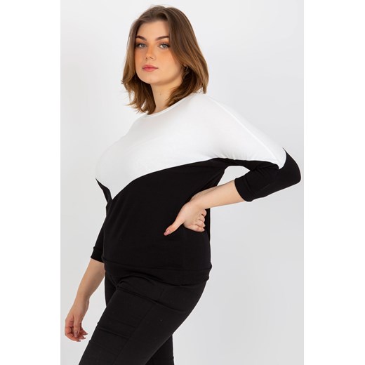 Ecru-czarna bluzka plus size basic z okrągłym dekoltem ze sklepu 5.10.15 w kategorii Bluzki damskie - zdjęcie 169713160