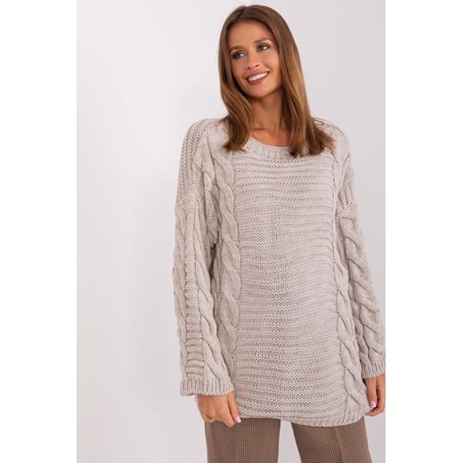 Sweter z warkoczami z dodatkiem wełny beżowy one size okazyjna cena 5.10.15