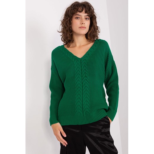 Ciemnozielony damski sweter klasyczny z dzianiny ze sklepu 5.10.15 w kategorii Swetry damskie - zdjęcie 169713521
