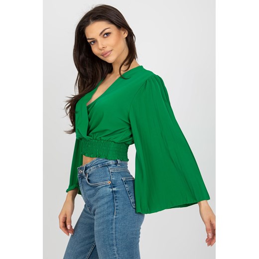 Zielona kopertowa bluzka wizytowa z szerokim rękawem Italy Moda one size 5.10.15