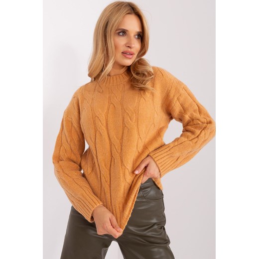 Camelowy sweter z dzianiny w warkocze ze sklepu 5.10.15 w kategorii Swetry damskie - zdjęcie 169713831