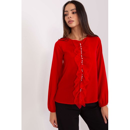 Czerwona bluzka wizytowa z okrągłym dekoltem ze sklepu 5.10.15 w kategorii Bluzki damskie - zdjęcie 169713894
