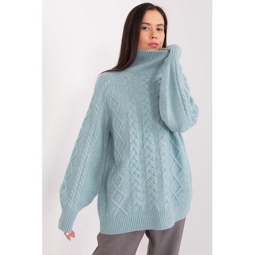 Damski sweter z warkoczami mietowy Wool Fashion Italia one size okazyjna cena 5.10.15