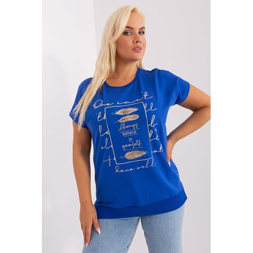 Kobaltowa bluzka plus size z rozcięciami ze sklepu 5.10.15 w kategorii Bluzki damskie - zdjęcie 169714082