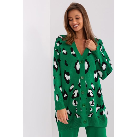 Luźny kardigan w zwierzęcy wzór zielony ze sklepu 5.10.15 w kategorii Swetry damskie - zdjęcie 169714104