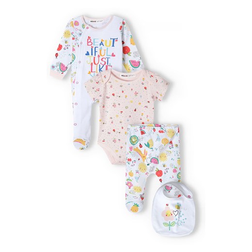 Komplet bawełniany niemowlęcy- pajac + body + półśpiochy + śliniak ze sklepu 5.10.15 w kategorii Komplety niemowlęce - zdjęcie 169714330