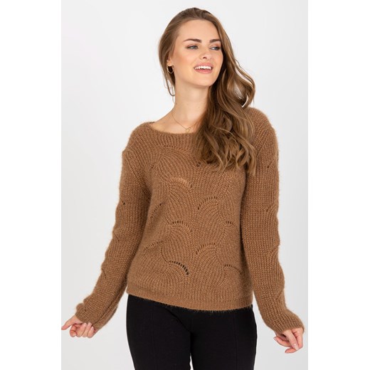 Brązowy puszysty sweter damski z wełną - Och Bella ze sklepu 5.10.15 w kategorii Swetry damskie - zdjęcie 169714451