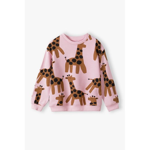 Różowa bluza dresowa dla małej dziewczynki w żyrafy - Limited Edition ze sklepu 5.10.15 w kategorii Bluzy dziewczęce - zdjęcie 169714500