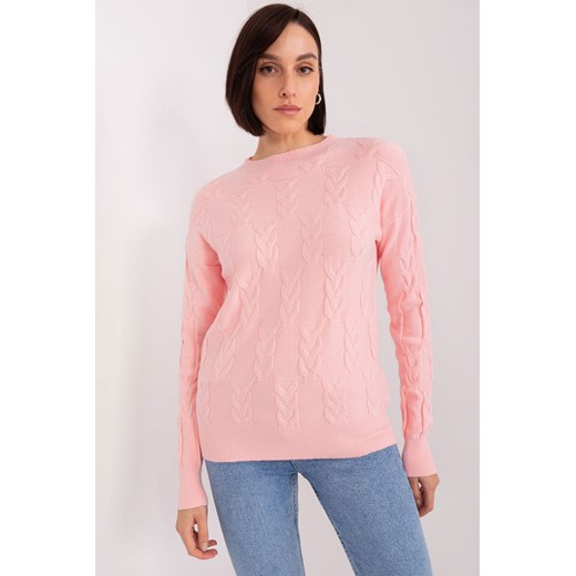 Sweter z warkoczami o luźnym kroju jasny różowy ze sklepu 5.10.15 w kategorii Swetry damskie - zdjęcie 169714551