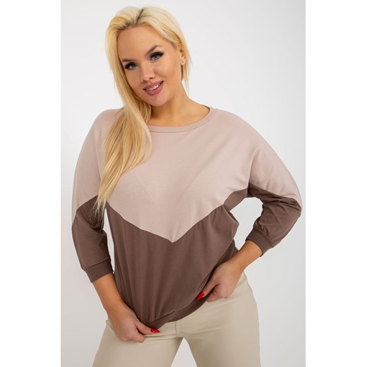 Beżowo-brązowa bluzka plus size basic z bawełny ze sklepu 5.10.15 w kategorii Bluzki damskie - zdjęcie 169714831